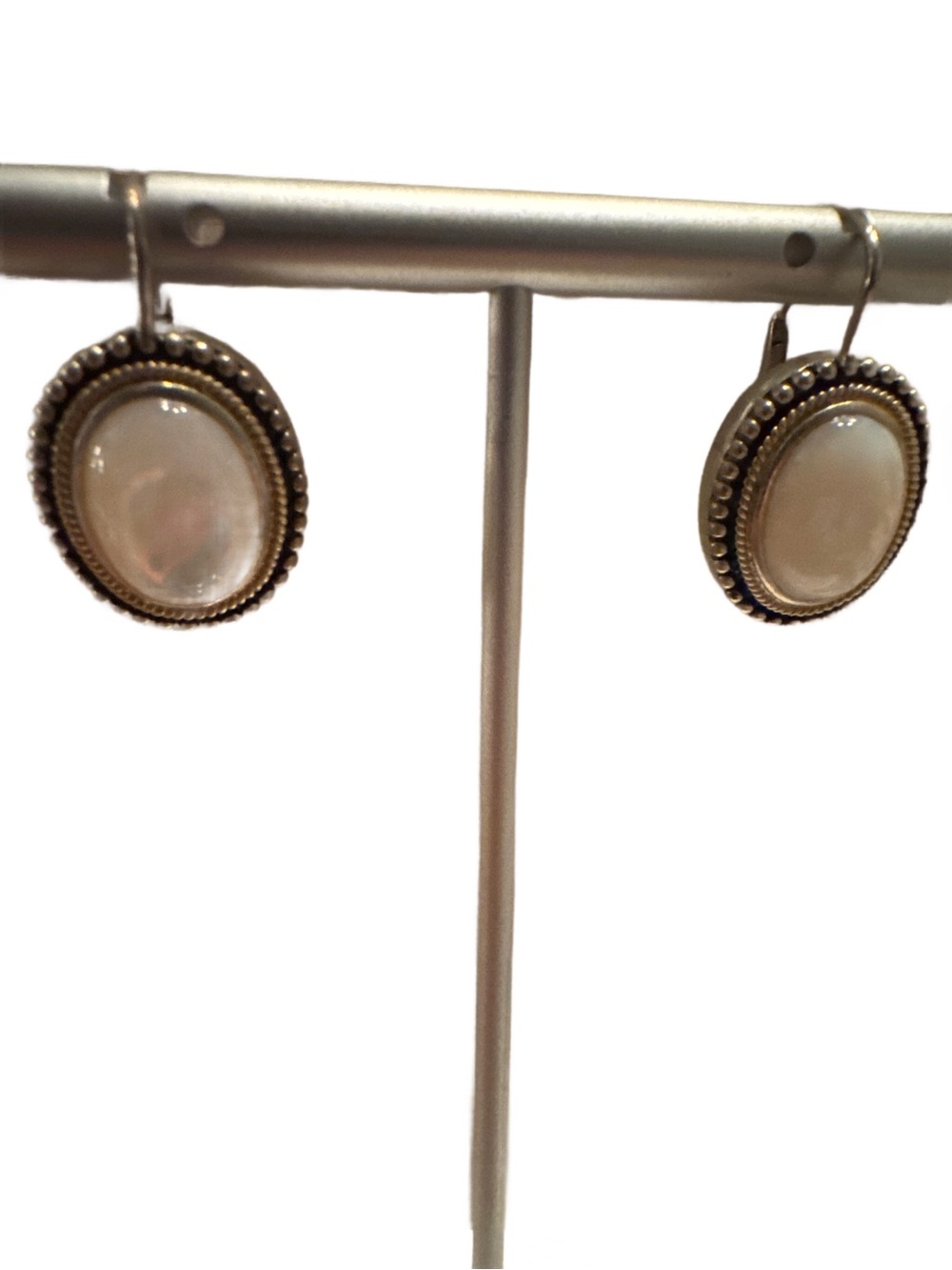 Vintage 925 Sterling Silver GV Oval Cabochon Inlay Mother of Pearl Stone Leverba